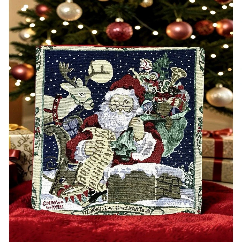 Vintage Tapestry Christmas Pillow Cover Santa Claus